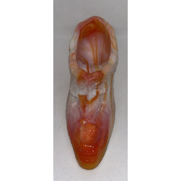 Vintage Kanawha Hand Crafted Cabbage Rose Orange Slag Glass Shoe 6" EC - Picture 9 of 14